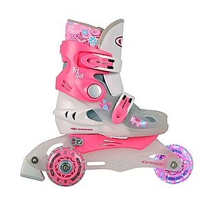 Dětské kolečkové brusle 2v1 WORKER TriGo Skate LED se sv. kolečky růžová XS (26-29) obraz