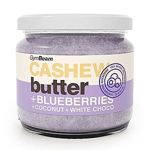 Cashew Butter ochucené - GymBeam 340 g Blueberries+Coconut+White Choco obraz
