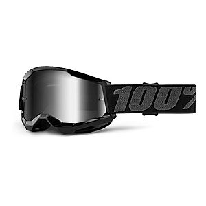 Dětské motokrosové brýle 100% Strata 2 Youth Mirror černá, zrcadlové stříbrné plexi obraz