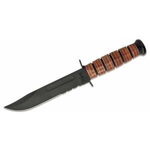 Nůž s pevnou čepelí USMC Fighting KA-BAR®, kombinované ostří – Černá čepel, Hnědá (Barva: Hnědá, Varianta: Černá čepel) obraz