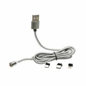 Magnetický USB kabel 3v1 Powertac® (Barva: Stříbrná) obraz