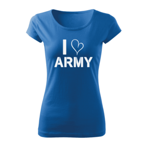 DRAGOWA dámské krátké tričko i love army, modrá 150g/m2 - XS obraz