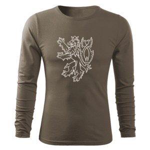 DRAGOWA Fit-T tričko s dlouhým rukávem český lev, olivová 160g/m2 - S obraz