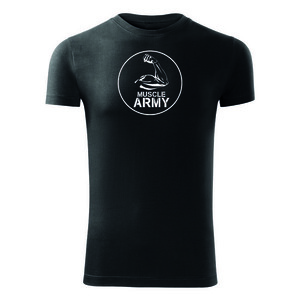 DRAGOWA fitness tričko muscle army biceps, černá 180g/m2 - S obraz