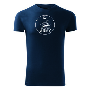 DRAGOWA fitness tričko muscle army biceps, modrá 180g/m2 - S obraz