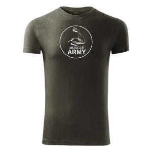 DRAGOWA fitness tričko muscle army biceps, olivová 180g/m2 - S obraz