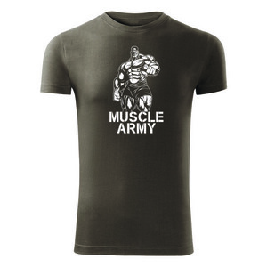 DRAGOWA fitness tričko muscle army man, olivová 180g/m2 - S obraz