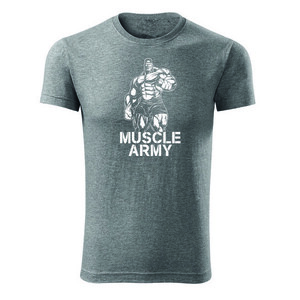 DRAGOWA fitness tričko muscle army man, sivá 180g/m2 - S obraz