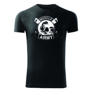 DRAGOWA fitness tričko muscle army original, černá 180g/m2 - S obraz