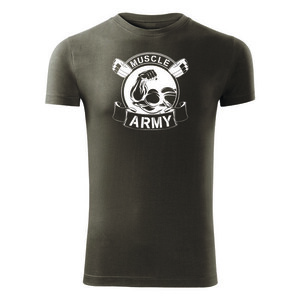 DRAGOWA fitness tričko muscle army original, olivová 180g/m2 - S obraz
