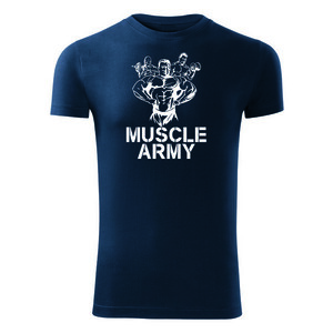 DRAGOWA fitness tričko muscle army team, modrá 180g/m2 - S obraz