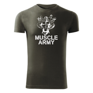 DRAGOWA fitness tričko muscle army team, olivová 180g/m2 - S obraz