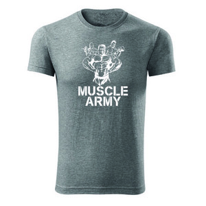 DRAGOWA fitness tričko muscle army team, sivá 180g/m2 - S obraz