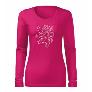 DRAGOWA Slim dámské tričko s dlouhým rukávem český lev, růžová 160g / m2 - XS obraz