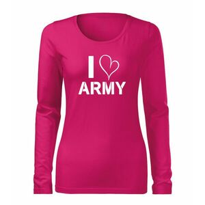 DRAGOWA Slim dámské tričko s dlouhým rukávem i love army, růžová 160g / m2 - XS obraz