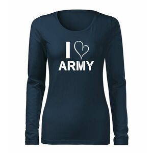 DRAGOWA Slim dámské tričko s dlouhým rukávem i love army, tmavě modrá160g / m2 - XS obraz