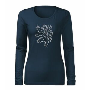 DRAGOWA Slim dámské tričko s dlouhým rukávem lev, tmavě modrá160g / m2 - XS obraz