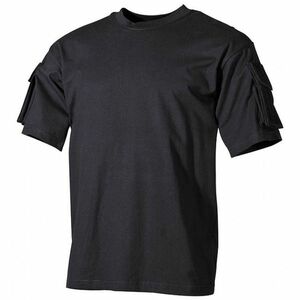 MFH US černé tričko s velcro kapsami na rukávech, 170g/m2 - S obraz