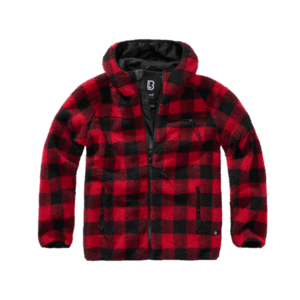 Brandit fleecová bunda s kapucí Teddyfleece Worker, červená/černá - S obraz