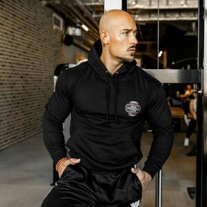 Fitness mikina bez zipu Iron Aesthetics Badge, černá obraz