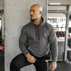 Fitness mikina bez zipu Iron Aesthetics Badge, charcoal šedá obraz