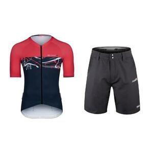 Force ART tm. modrý-červený cyklodres - kr. rukáv + Force BLADE MTB černé cyklokraťasy - M obraz