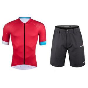 Force GAME červený cyklistický dres - kr. rukáv + Force BLADE MTB černé cyklokraťasy - červený M obraz