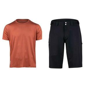 Force MTB MOUNT cihlový cyklistický dres + Force REBEL MTB černé cyklokraťasy bez vložky - S obraz