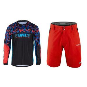 Force RECKLESS černo-červeno-modrý mtb dres - dl. rukáv + Force BLADE MTB červené šortky - XXL obraz