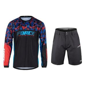 Force RECKLESS černo-červeno-modrý mtb dres + Force BLADE MTB černé cyklokraťasy - XXL obraz