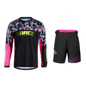 Force RECKLESS černo-růžovo-fluo mtb dres + Force STORM černo-růžové cyklokraťasy - XXL obraz