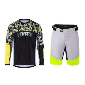 Force RECKLESS černo-žluto-šedý mtb dres - dl. rukáv + Force STORM šedo-fluo cyklokraťasy - XXL obraz