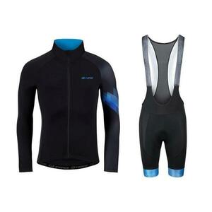 Force RIDGE černo-modrý cyklistický dres - dlouhý rukáv + Force STRIPE černo-modré cyklokraťasy - XS obraz
