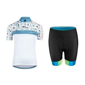 Force ROCK LADY bílo-tyrkysový cyklodres - kr. rukáv + Force VICTORY černo-modré cyklokraťasy - XXL obraz