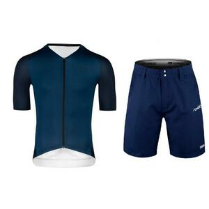 Force SCRIPT tm.modrý cyklodres - kr. rukáv + Force BLADE MTB tm.modré cyklokraťasy - tmavě modrý M obraz