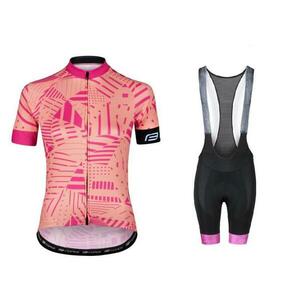 Force SHARD LADY meruňkový cyklodres + Force STRIPE LADY černo-růžové cyklokalhoty - M obraz