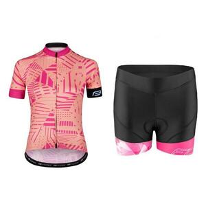 Force SHARD LADY meruňkový dámský cyklodres + Force MINI černo-růžové cyklokraťasy - M obraz