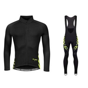 Force SPIKE černo-fluo cyklodres - dlouhý rukáv + Force SPIKE černo-fluo cyklokalhoty - XS obraz