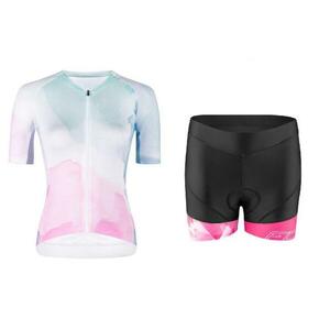Force SPLASH LADY růžovo-modrý dres - kr. rukáv + Force MINI černo-růžové cyklokraťasy - XS obraz