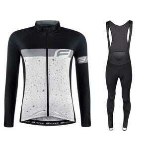 Force SPRAY LADY bílo-černý cyklodres - dl. rukáv + Force BRIGHT LADY černé cyklokalhoty - XS obraz