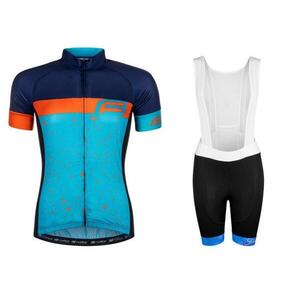 Force SPRAY LADY modro-oranžový cyklodres + Force GEM LADY černo-modré dámské cyklokraťasy - XS obraz