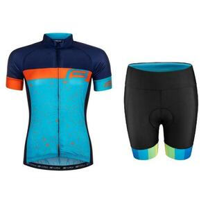 Force SPRAY LADY modro-oranžový cyklodres + Force VICTORY černo-modré cyklokraťasy - XS obraz