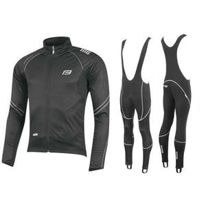 Force X70 šedo-černá cyklistická bunda + Force Z70 SOFTSHELL cyklokalhoty - S obraz
