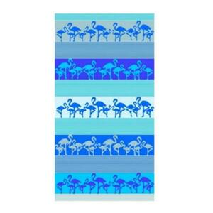 Oboustranná plážová osuška Lovely Home Crazy Flamingo modrá obraz