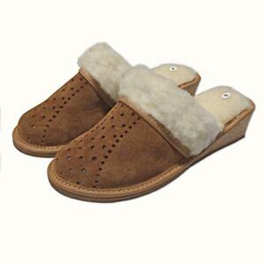 Ovčíno Dámské pantofle na klínku s ovčí vlnou - semišové, korkové - EU 42 obraz