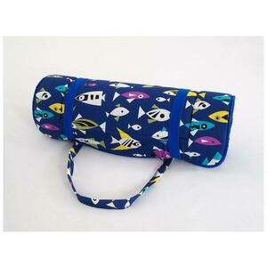 Plážové lehátko v ruličce - modré s černobílými rybkami - 148 x 52 x 1, 5 cm obraz