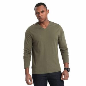 Pánské triko s dlouhým rukávem OMBRE-Longsleeve OM-LSBL-0108 V-2 dark olive obraz