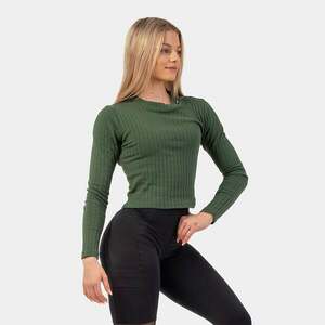 NEBBIA Dámské tričko Ribbed Long Sleeve Top Organic Cotton Dark Green obraz