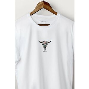 Tričko, Barva Bílá, s Potiskem Tribal Buffalo Skull obraz