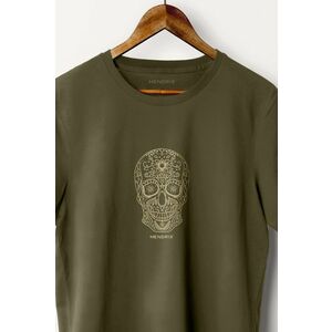 Tričko, Barva Khaki, s Potiskem Mandala Skull obraz